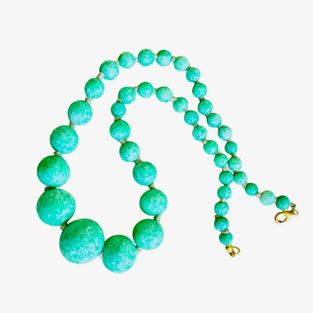 VTG Art Deco Czech Green Peking Glass Necklace Flapper Beaded‎ Beads Choker 17